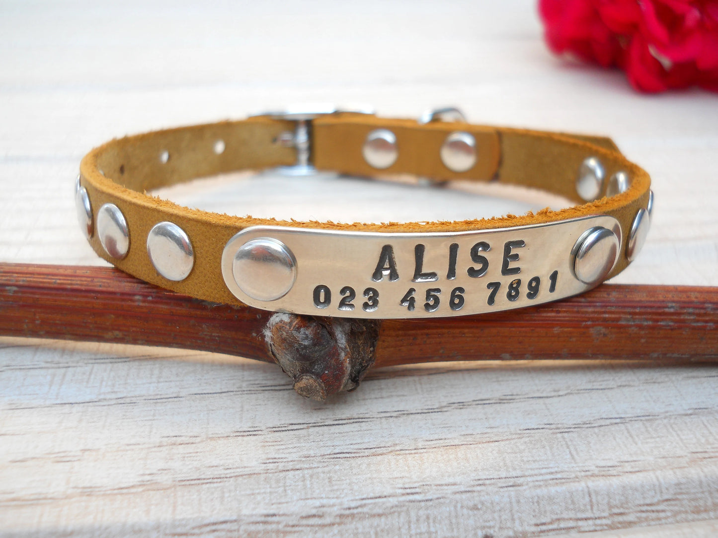 Soft Leather Dog Collar with Decorative Rivets – Custom Tiny Pet Collar for Chihuahua or Yorkie