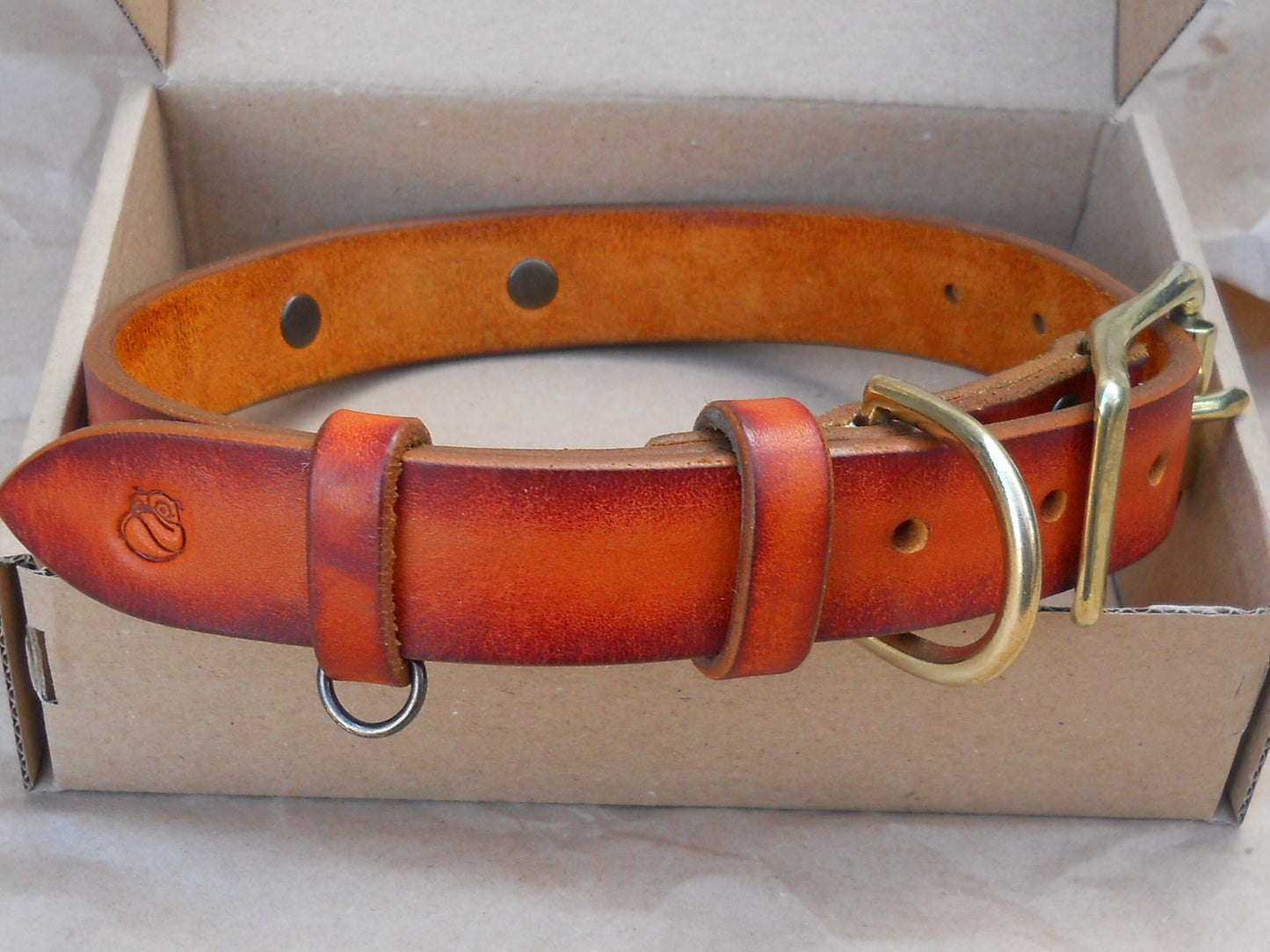 Pumpkin Leather Dog Collar with Personalized ID Tag