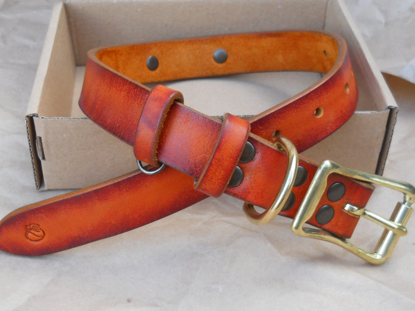 Pumpkin Leather Dog Collar with Personalized ID Tag