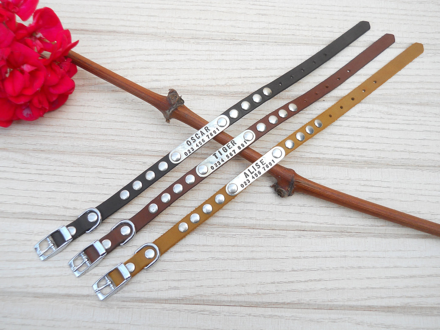 Soft Leather Dog Collar with Decorative Rivets – Custom Tiny Pet Collar for Chihuahua or Yorkie