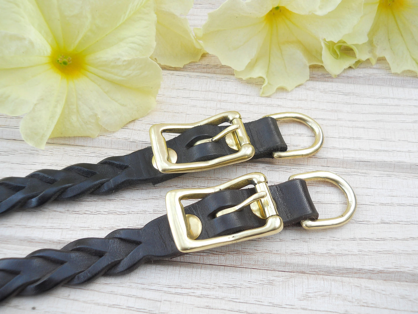 Strong Narrow Plaited Leather Dog Collar, Personalized ID Tag