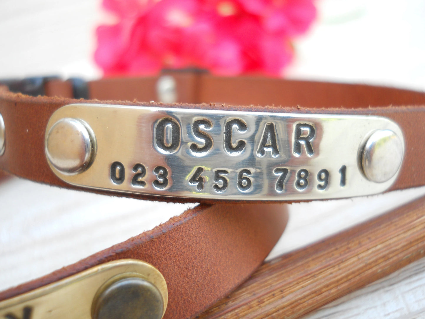 Handmade Brown Leather Cat Collar, Personalized Gift