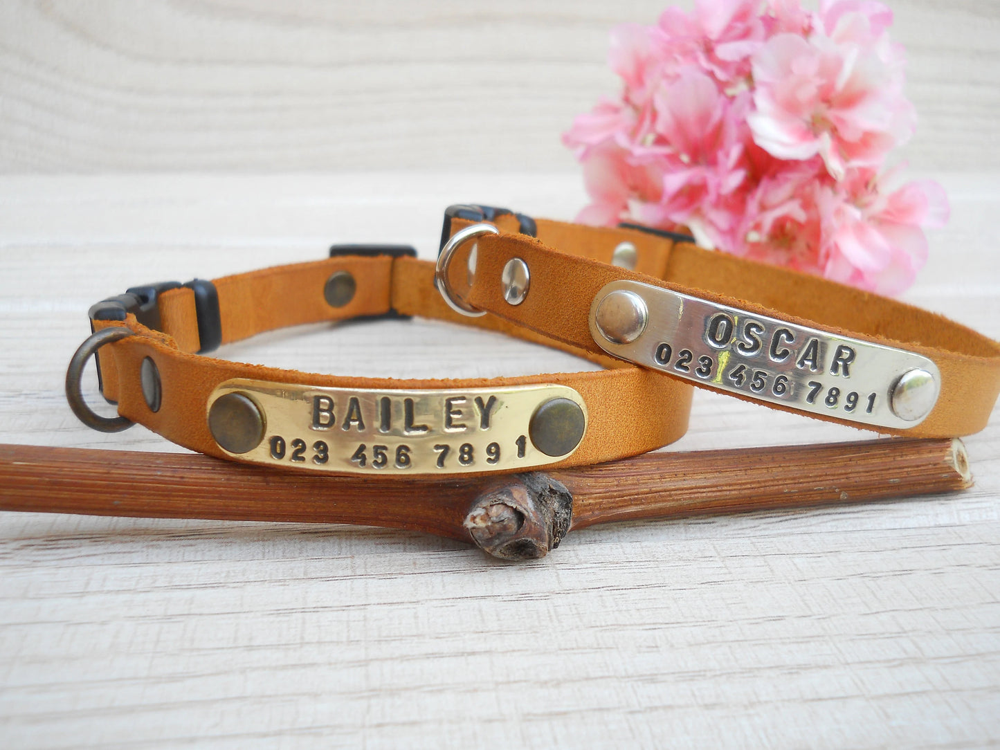 Honey Leather Cat Collar – Breakaway & Personalized with ID Tag