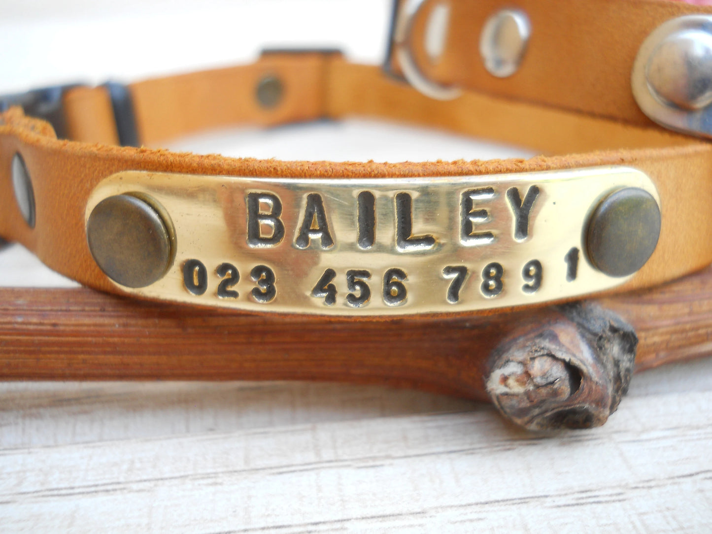 Honey Leather Cat Collar – Breakaway & Personalized with ID Tag