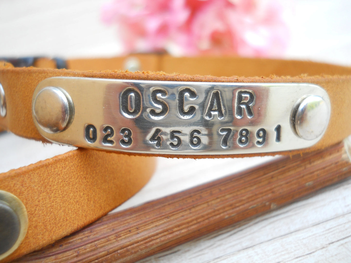 Honey Leather Cat Collar – Breakaway & Personalized with ID Tag