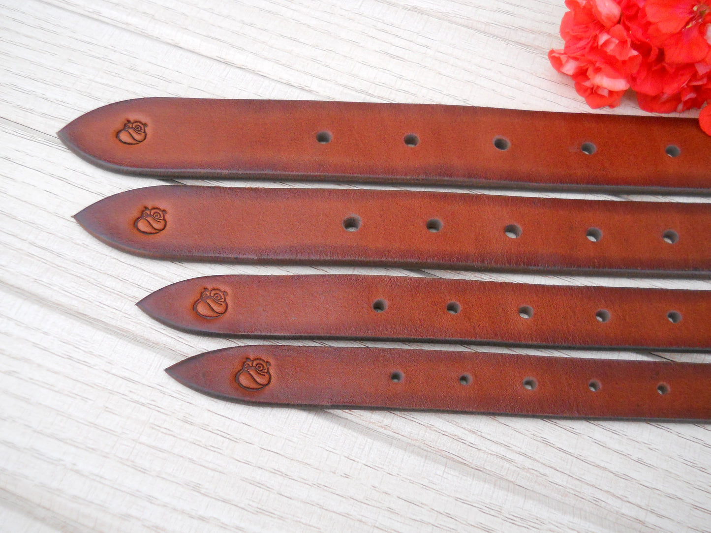 Handmade Brown Leather Dog Collar, Engraved ID Tag, Vintage Look