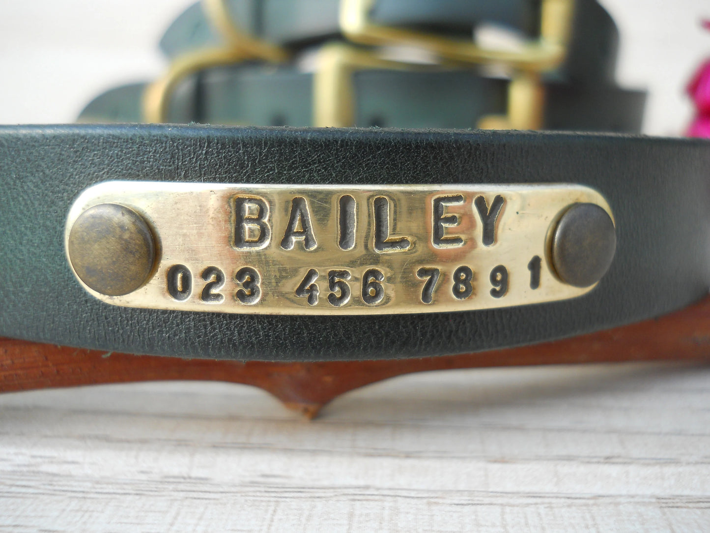 Vintage Leather Dog Collar, Handmade Dark Green