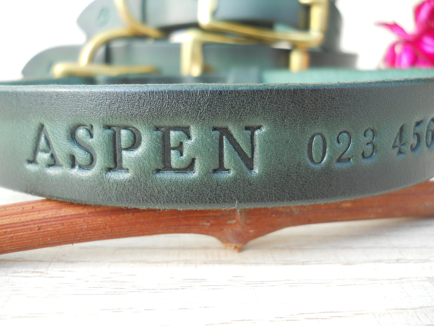 Personalized Leather Dog Collar, Vintage Dark Green