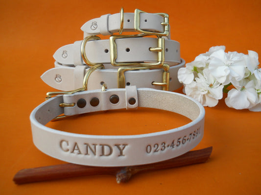 Light Beige Leather Dog Collar, Wedding Dog Collar
