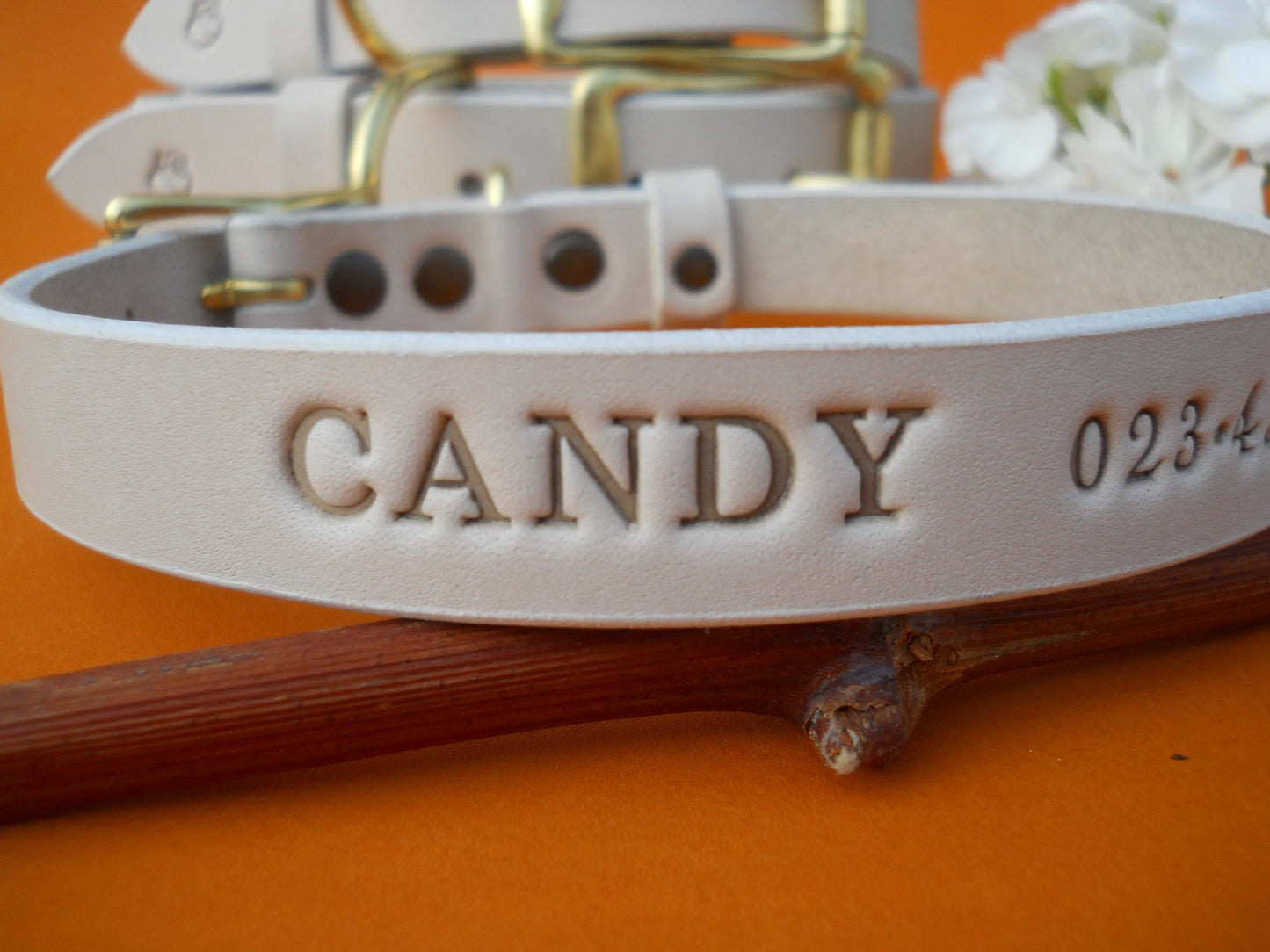 Light Beige Leather Dog Collar, Wedding Dog Collar