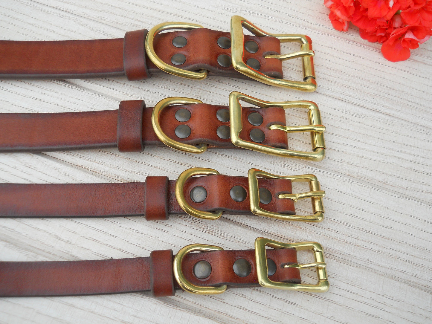 Handmade Brown Leather Dog Collar, Engraved ID Tag, Vintage Look