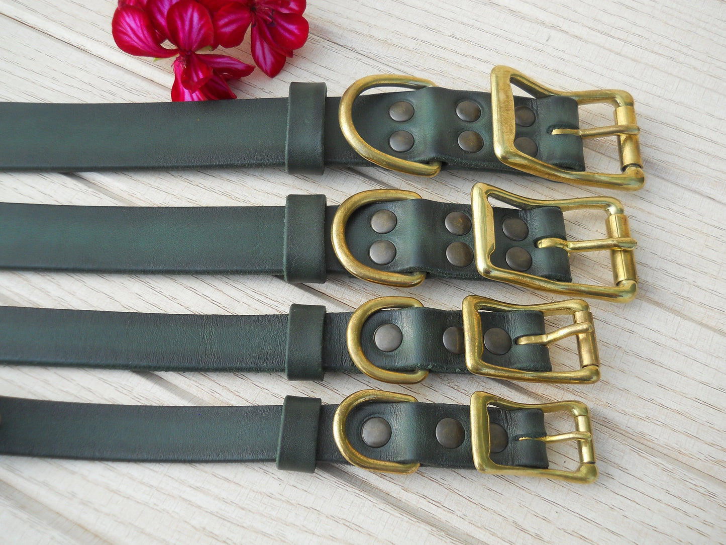 Vintage Leather Dog Collar, Handmade Dark Green