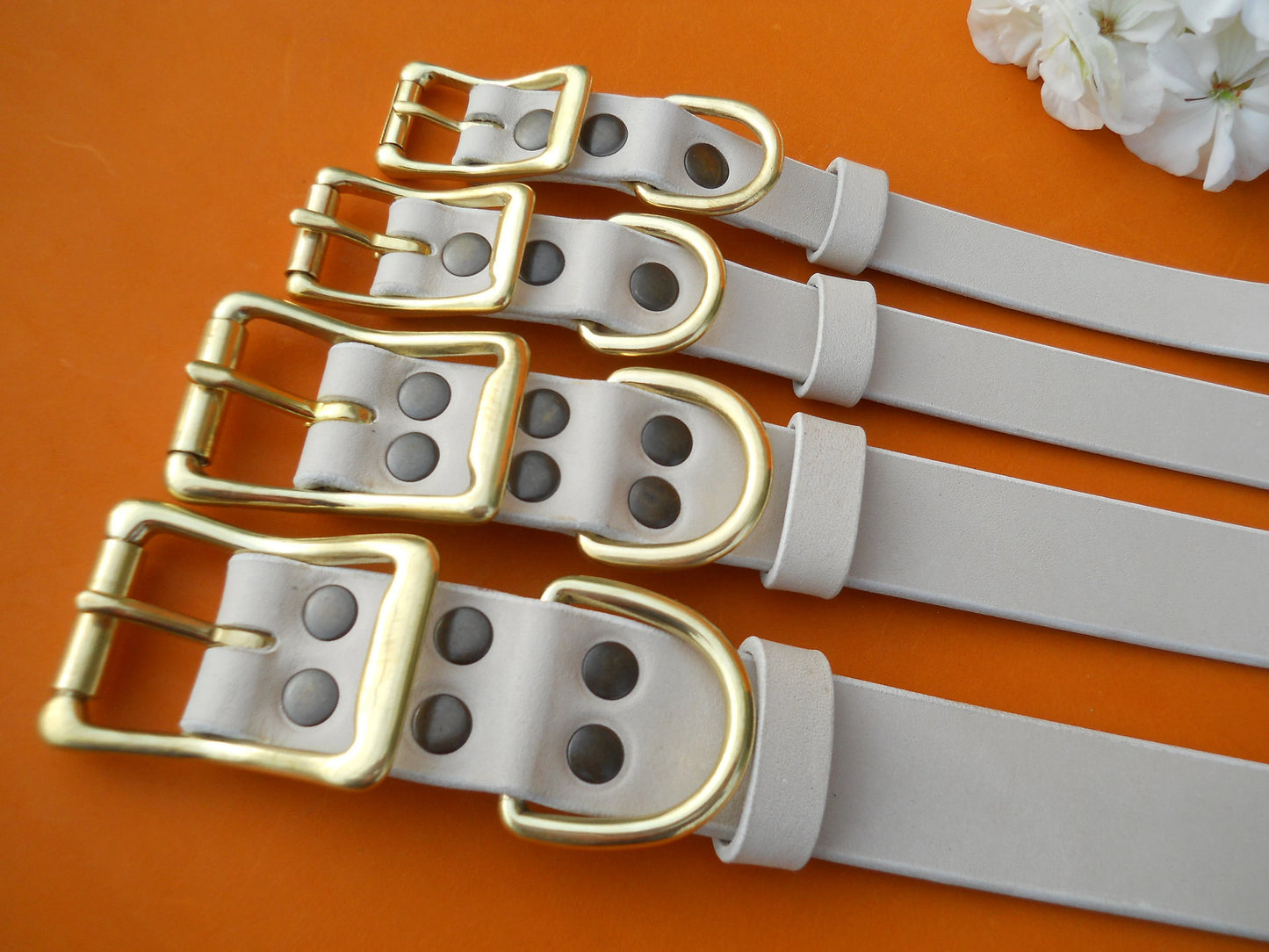 Light Beige Leather Dog Collar, Personalized Wedding Collar