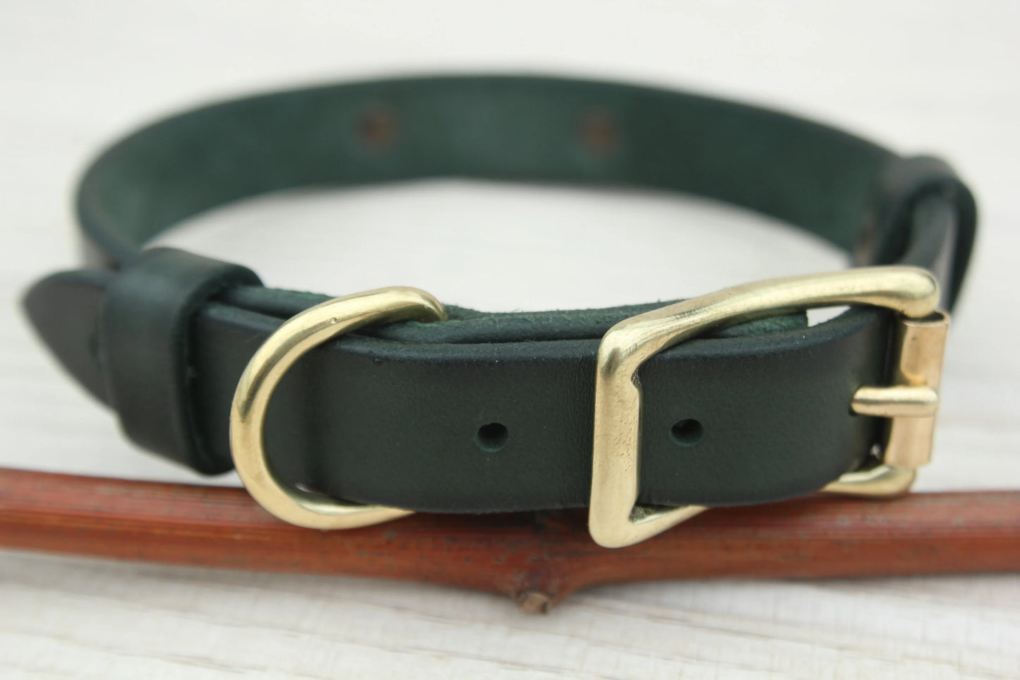 Vintage Leather Dog Collar, Handmade Dark Green