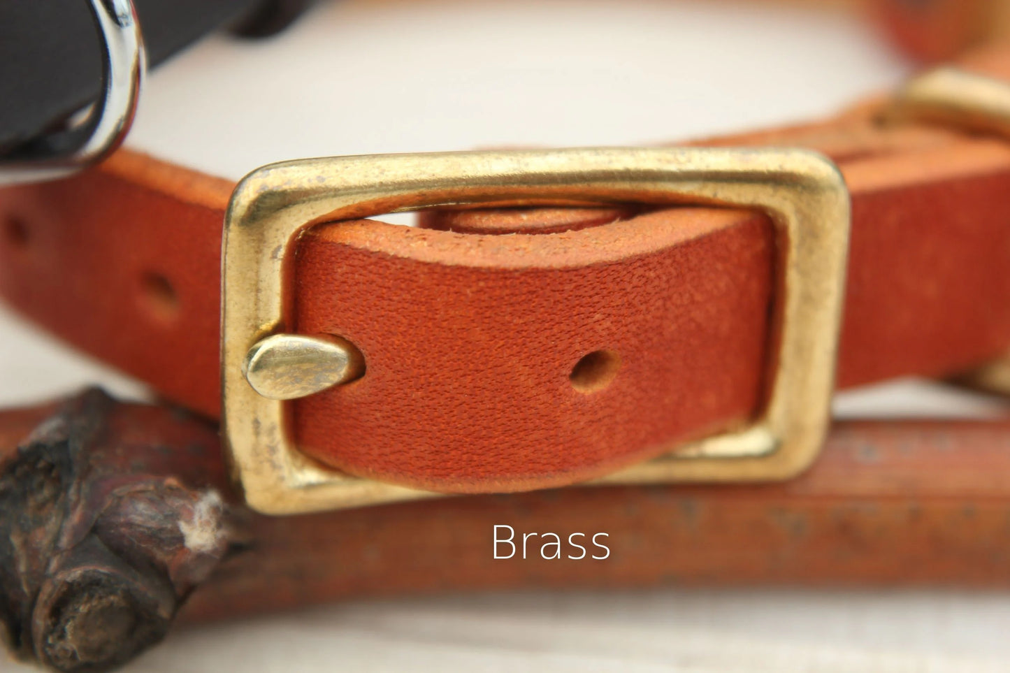 Leather Dog Collar with Brass or Chrome Buckle, ID Tag