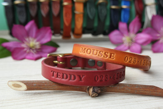 Small or Narrow Leather Dog Collar with Brass/Chrome Buckle