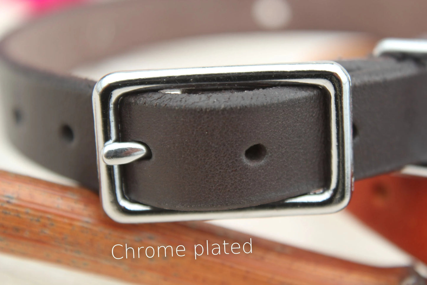 Small or Narrow Leather Dog Collar with Brass/Chrome Buckle