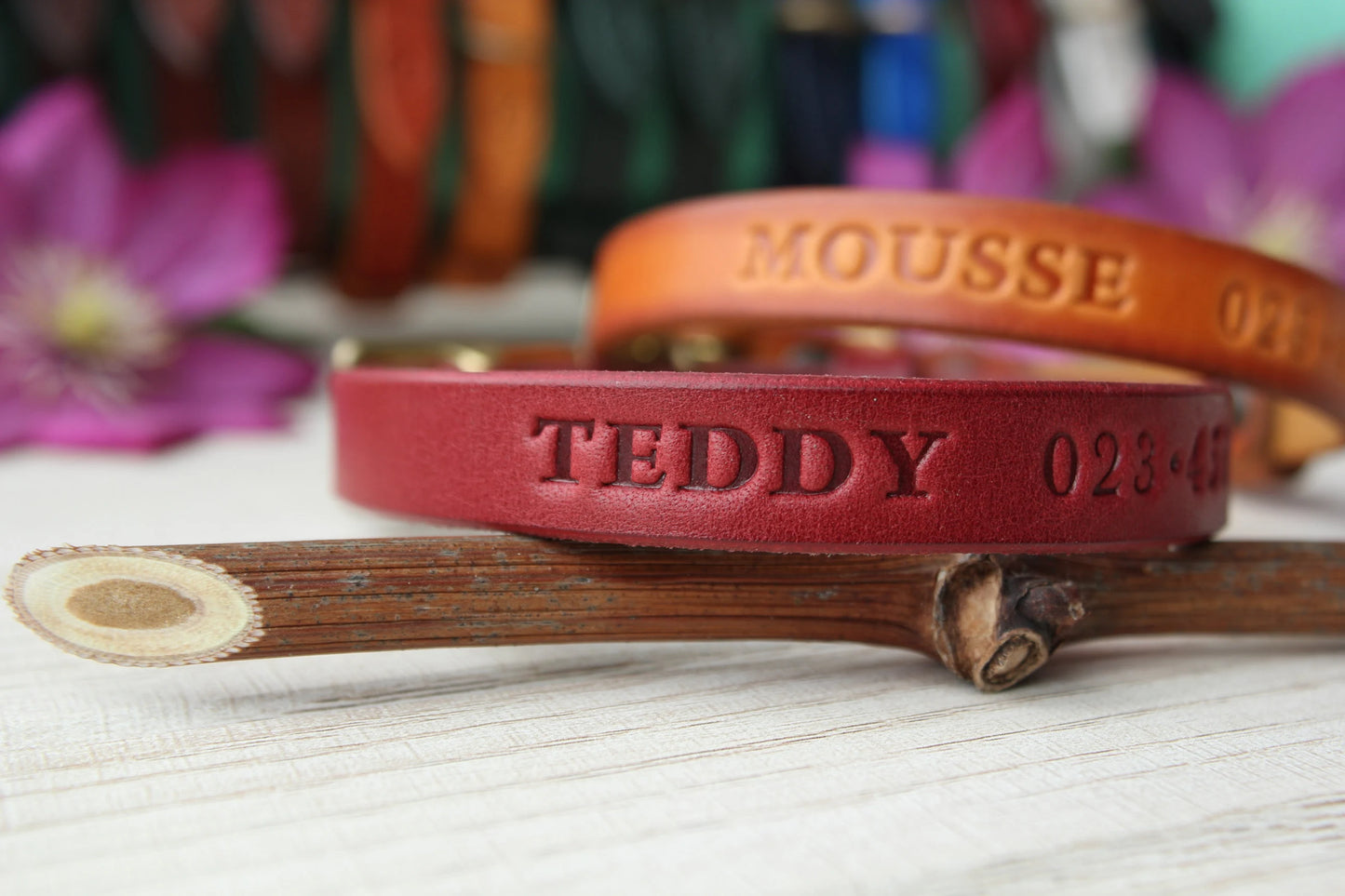 Small or Narrow Leather Dog Collar with Brass/Chrome Buckle