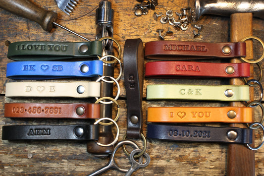 Personalized Leather Keychain, Custom Monogrammed Key Fob