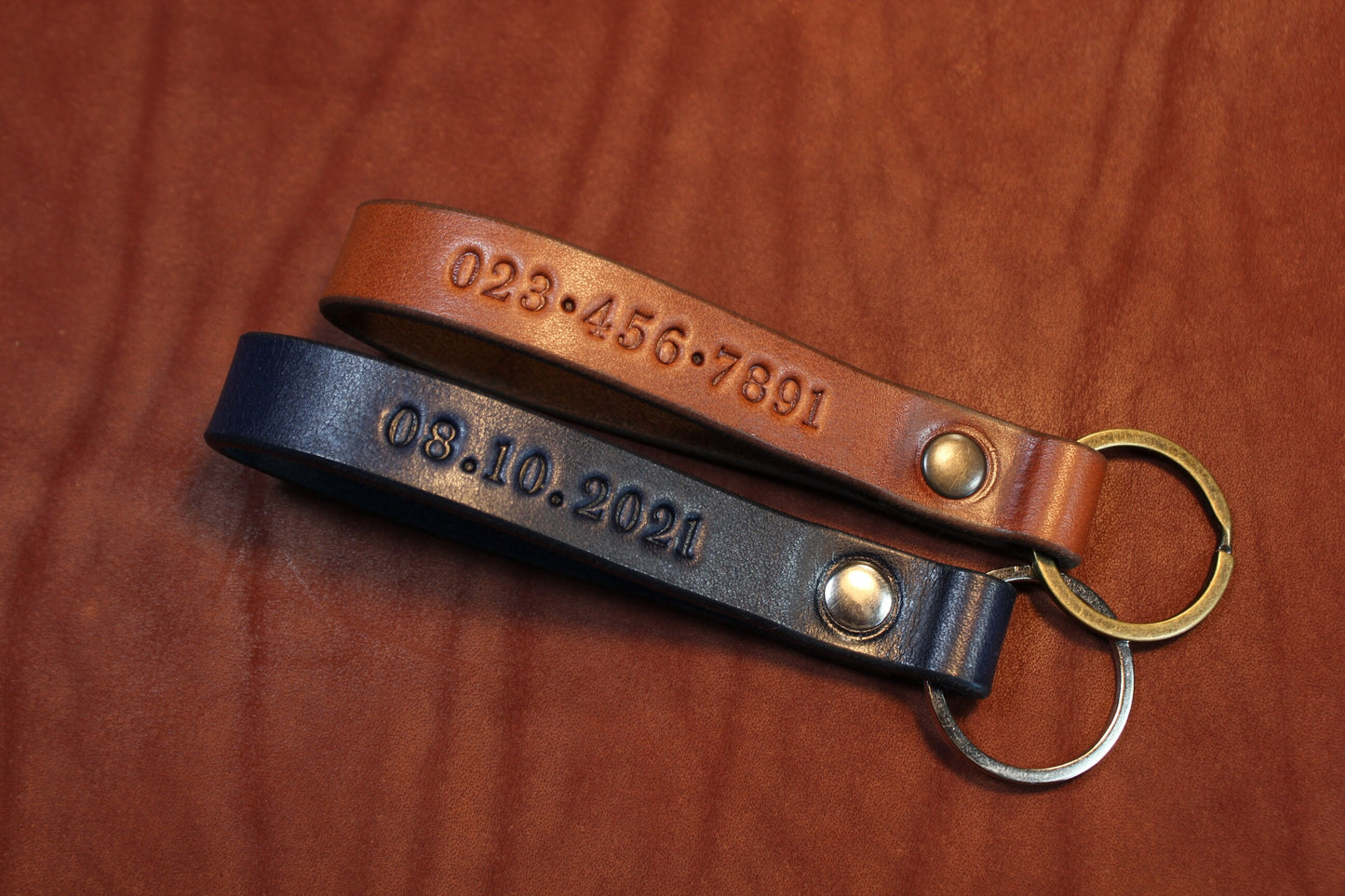 Personalized Leather Keychain, Custom Monogrammed Key Fob