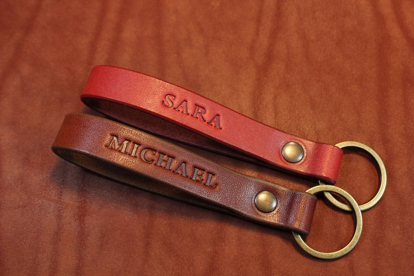 Personalized Leather Keychain, Custom Monogrammed Key Fob
