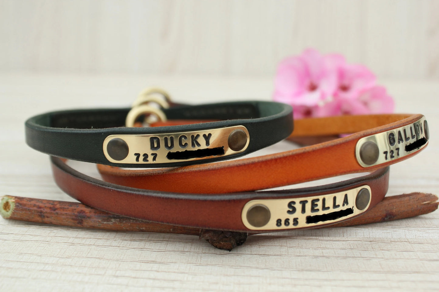 House Leather Dog Collar, Personalized ID Tag Collar