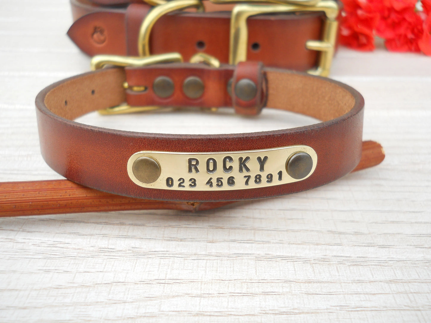 Personalized Vintage Look Leather Dog Collar
